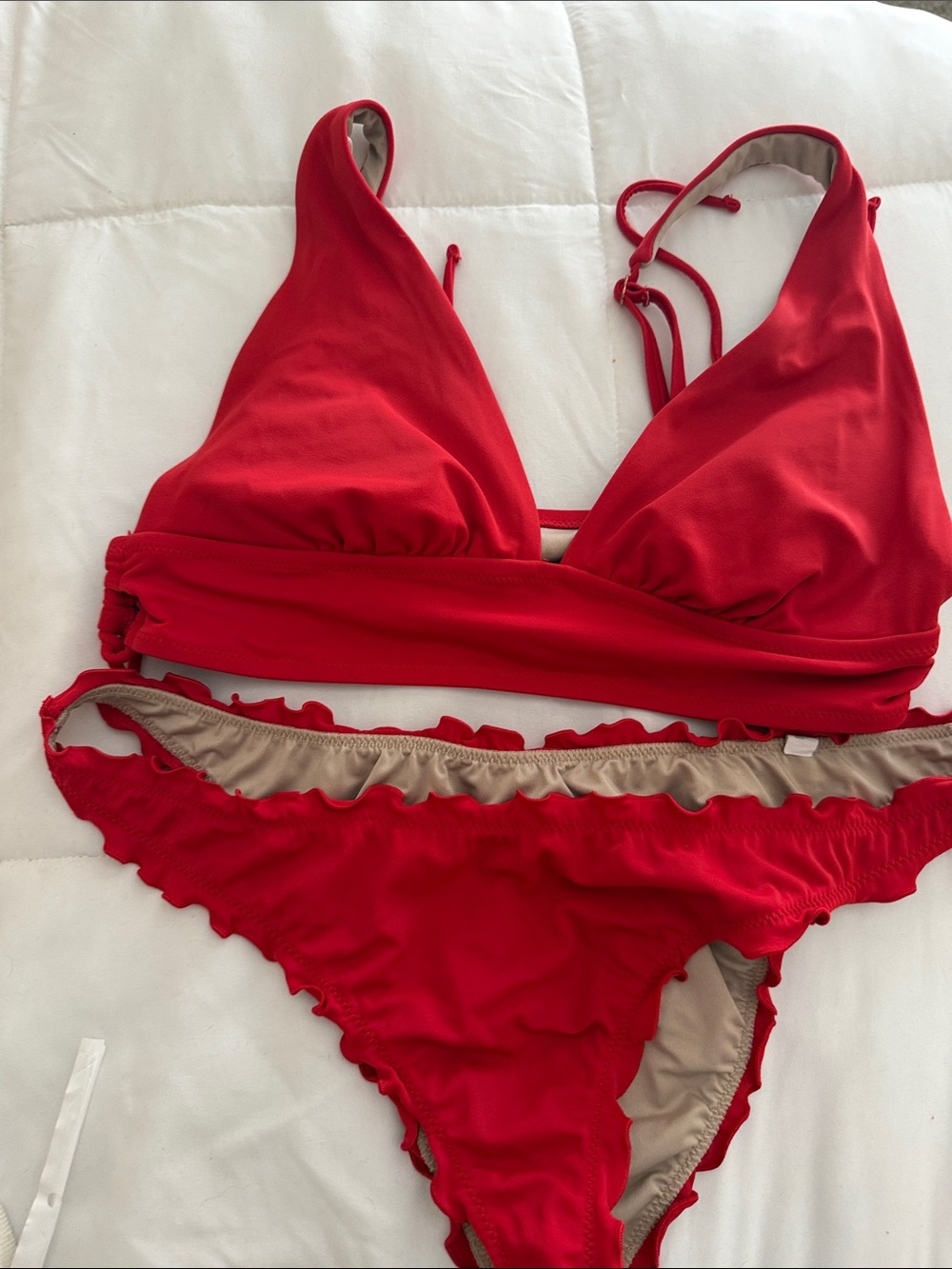 Shade & Shore Red Ruffle Trim Bikini